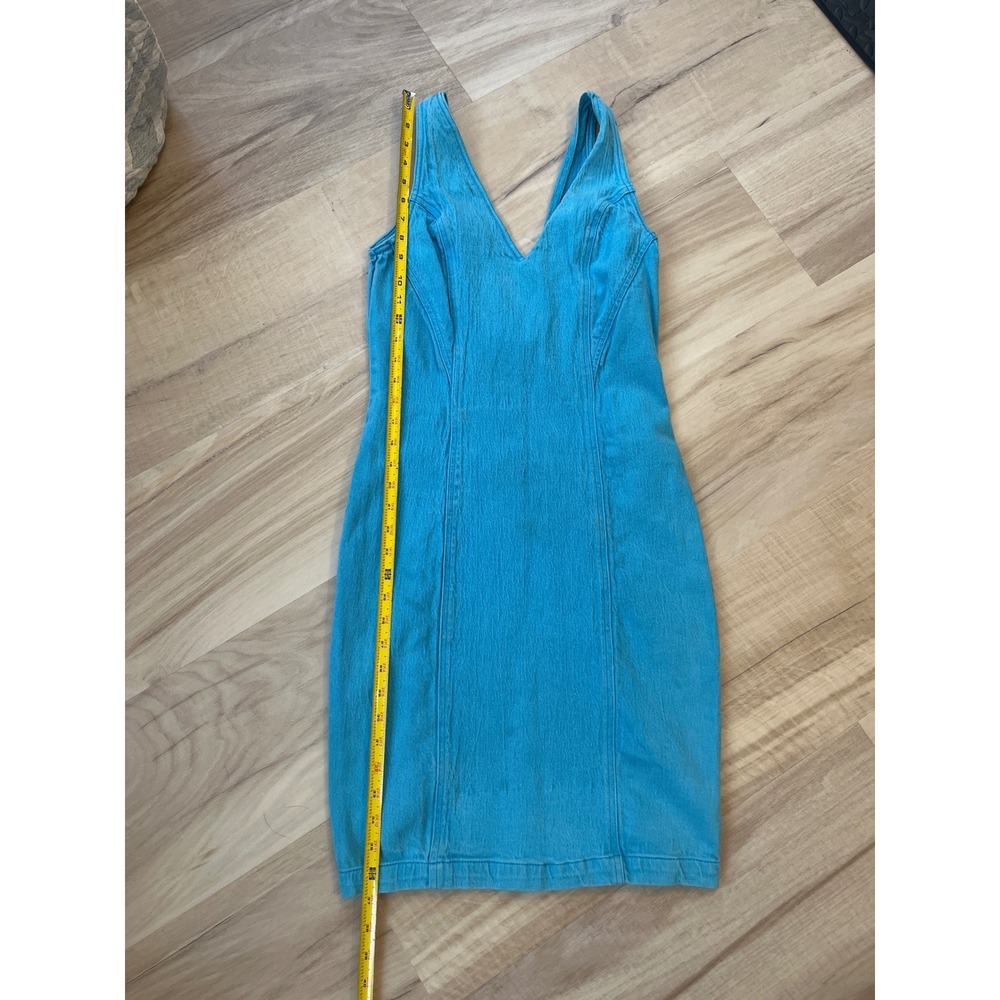 Studebaker Venice Vintage Denim Sheath Dress Turquoise Blue V-Neck Mini Size M - Picture 4 of 9